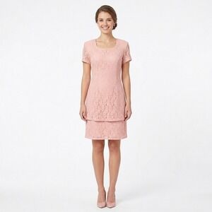 Vintage My Michelle Pink Floral Lace Sheath Dress 8 Two-Tier Made in USA Y2K 90s